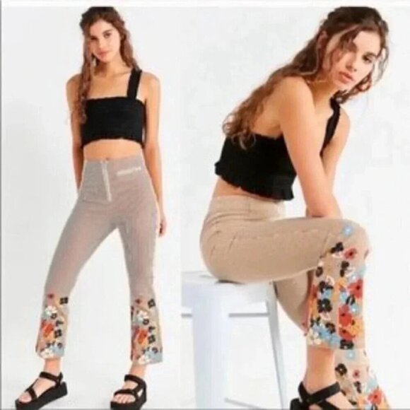 Urban Outfitter BDG Striped Floral Crop Kick Flare High Rise Pants Size 25 - Picture 4 of 11